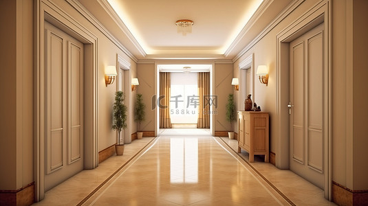 报名入口背景图片_华丽的酒店房间入口 3D 可视化