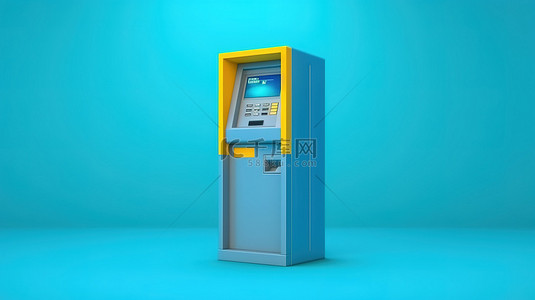 支付图标背景图片_3d 渲染 atm 平面图标，带有彩色背景和隔离机