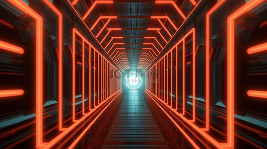 霓虹灯点亮的几何隧道，带有条纹装饰令人惊叹的 4k uhd 3d 插图