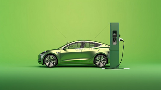 汽车充电站背景图片_绿色背景电动汽车充电站 3d 渲染电动汽车充电电源