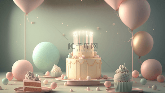 生日庆祝气球背景图片_生日蛋糕气球绿色梦幻背景