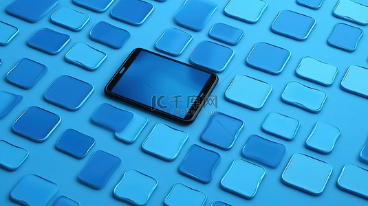 上新模板背景图片_蓝色背景 3d 模型上的当代蜂窝设备设计
