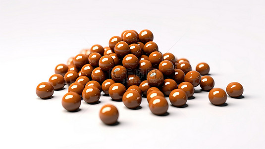 涂有巧克力的巧克力棕色糖果球的 3D 插图
