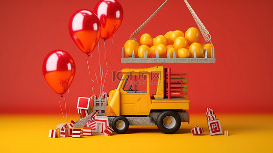 劳动节工具背景图片_用计算机化的建筑工具和彩色气球 3D 渲染庆祝美国劳动节