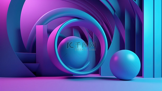 蓝色科技圈圆背景图片_紫色和蓝色色调的简约抽象背景 3d 渲染