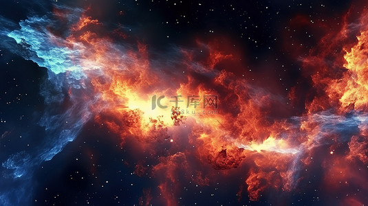 壁纸流星背景图片_宇宙地狱 3d 渲染的太空云