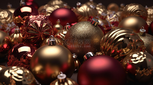 节日贺卡与圣诞球在 3D 插图祝你圣诞快乐，新年快乐