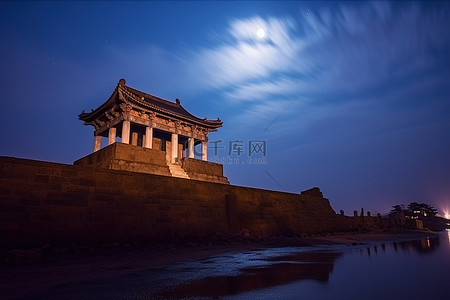 企业背文化景墙背景图片_半夜的一座古庙