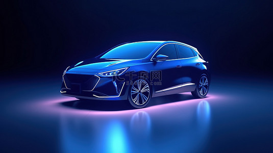 深蓝色汽车背景图片_现代城市生活的增程深蓝色电动掀背车的 3D 插图