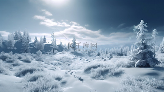 冬季山背景图片_3D 渲染的寒冷仙境
