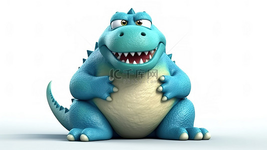 搞笑的 3D 恐龙角色捂着肚子大笑