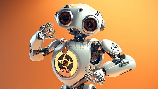 3D 渲染的工程师机器人用机器人手拿着扳手