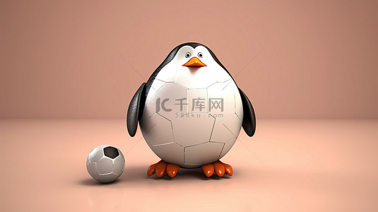3d 渲染中的胖企鹅足球运动员
