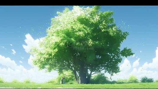 生态主题的单色照片，在匹配的绿色背景上具有 3d 渲染的绿树