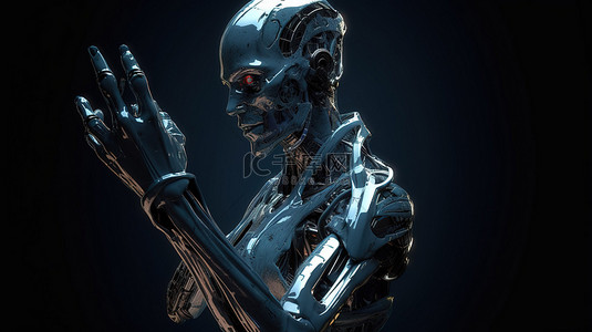 人物半身背景图片_科幻人物用仿生手指指向 3D 渲染的女性机器人或机器人