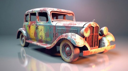 轮廓汽车背景图片_通过 3D 渲染在充满活力的背景下展示老式汽车