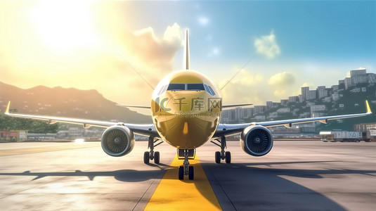 1 一架商用飞机在里约热内卢准备起飞的 3D 插图