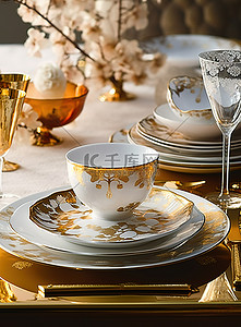 木柄餐具刀叉勺背景图片_橡木桌上的金色和白色餐具