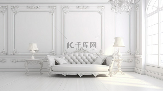 木地板客厅背景图片_优雅的白色客厅配有豪华沙发 3D 室内设计