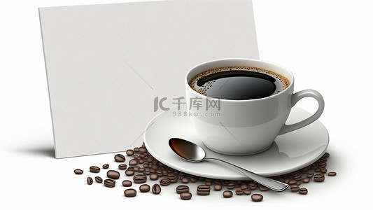 品味生活背景图片_咖啡杯勺子咖啡豆背景