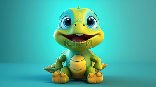 乌龟卡通背景图片_顽皮的乌龟的生动 3D 插图