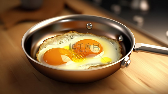人们吃食物背景图片_3d 渲染鸡蛋在锅中嘶嘶作响