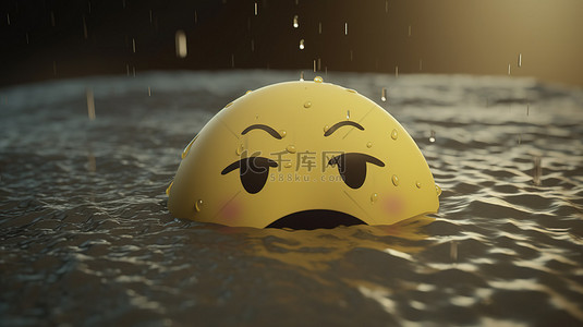 哭泣的洪水表情符号的 3D 数字表示