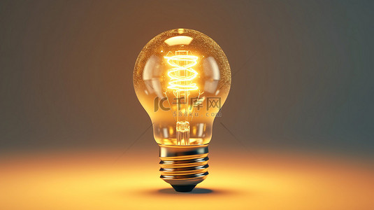 一个聪明的想法主题金色灯泡的概念 3D 渲染