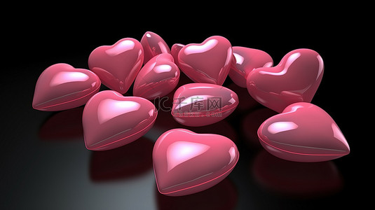 一组爱心背景图片_一组玫瑰色的心形 3d 模型