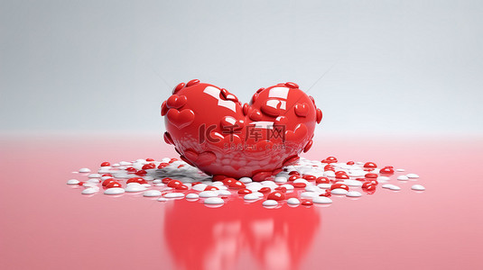 用心漂浮 3d 渲染庆祝情人节