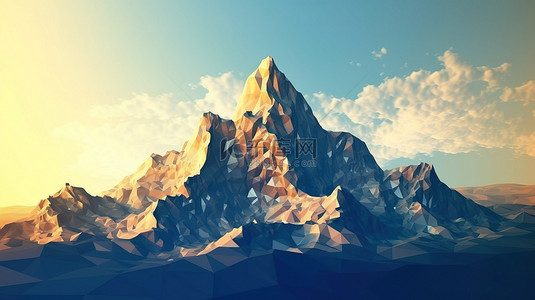 山顶海报背景图片_具有低聚效果 3D 渲染的简约山图像