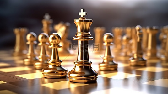 国际象棋王棋子背景图片_位于游戏板上的国际象棋王的 3D 渲染