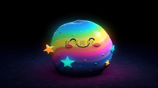 夜晚卡通背景图片_迷人的彩虹星球在夜晚甜蜜的摇篮曲 3D 渲染图像中绽放光芒