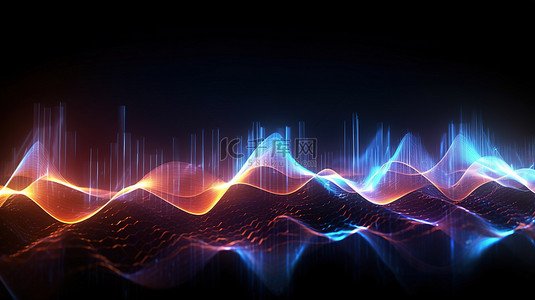 3d 渲染几何抽象背景与电能和​​声波