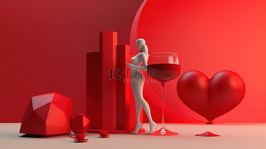 爱情两个人背景图片_描绘约会艺术的 3D 插图