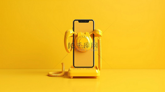 书影样机背景图片_充满活力的黄色背景上闪亮的金色智能手机的 3D 模型，用于在线购物演示