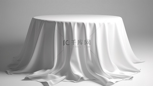 用于婚礼的空白白色桌布的空中 3D 渲染，隔离在白色背景上，带有剪裁路径