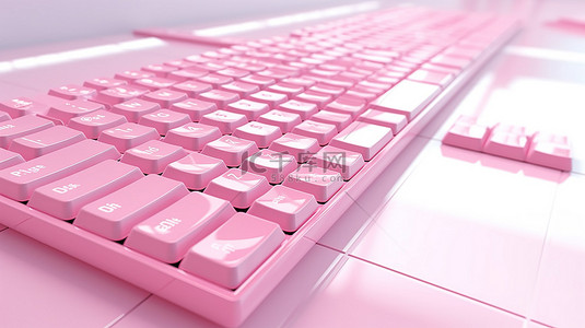 白色地板上有一个粉红色的 3d 渲染键盘