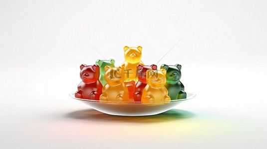 多种颜色充满活力的果冻熊糖果的 3D 渲染