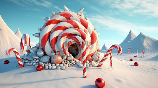 3d 渲染的拐杖糖带来圣诞欢呼