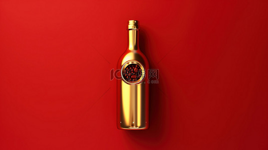 酒标背景图片_红色哑光金板上标志性酒瓶金色符号 ​​3D 渲染社交媒体徽标