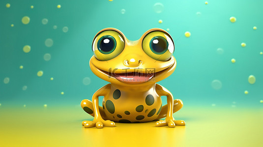 一只顽皮的黄色青蛙的 3d 插图