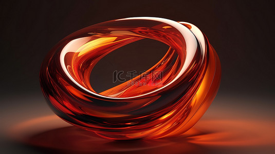 紅色幾何背景图片_3d 渲染中优雅的红橙色旋转元素