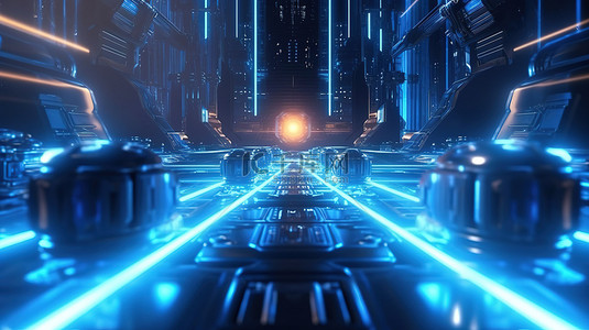 科幻朋克背景图片_未来背景下激光束娱乐和视频游戏概念的 3D 渲染