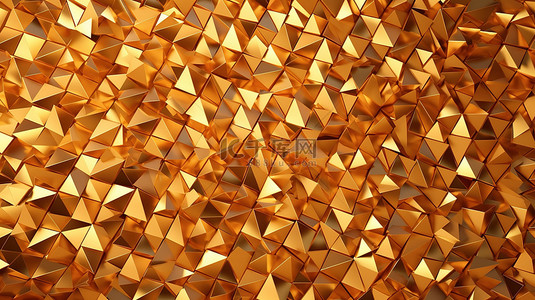三角形抽象纹理背景与金色平铺 3D 渲染表面