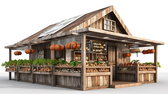 市场摊位背景图片_当地农民的农产品商店 3D 包括剪切路径