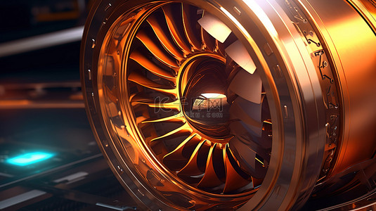 青铜色调的喷气涡轮机 3D 渲染