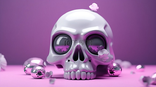 骨骼背景图片_万圣节庆祝活动的可爱头骨的简约 3D 渲染