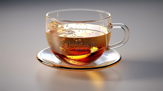 独立玻璃茶和咖啡杯的 3D 插图