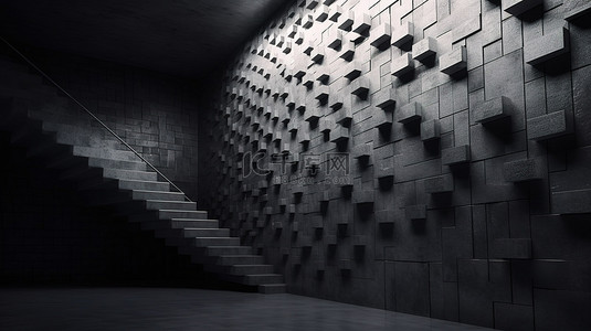 由混凝土制成的抽象墙的 3D 渲染插图